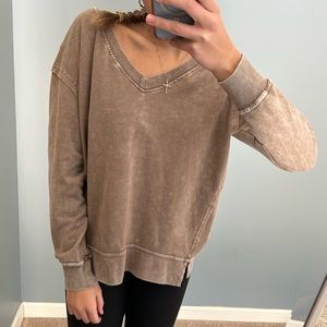 brown long sleeve v neck